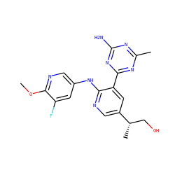 COc1ncc(Nc2ncc([C@@H](C)CO)cc2-c2nc(C)nc(N)n2)cc1F ZINC000113238321