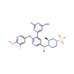 COc1ncc(Nc2ncc([C@@H](C)N3CCN(S(C)(=O)=O)C[C@@H]3C)cc2-c2cc(N)nc(C)n2)cc1F ZINC000169703345