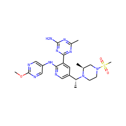 COc1ncc(Nc2ncc([C@@H](C)N3CCN(S(C)(=O)=O)C[C@@H]3C)cc2-c2nc(C)nc(N)n2)cn1 ZINC000113240889