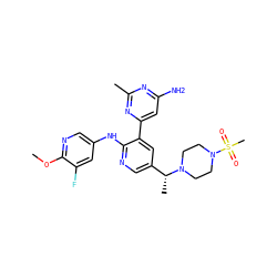 COc1ncc(Nc2ncc([C@@H](C)N3CCN(S(C)(=O)=O)CC3)cc2-c2cc(N)nc(C)n2)cc1F ZINC000113157377