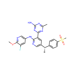 COc1ncc(Nc2ncc([C@@H](C)c3ccc(S(C)(=O)=O)cc3)cc2-c2nc(C)nc(N)n2)cc1F ZINC000113240841