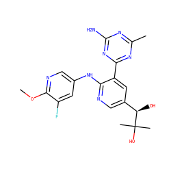 COc1ncc(Nc2ncc([C@@H](O)C(C)(C)O)cc2-c2nc(C)nc(N)n2)cc1F ZINC000113239939