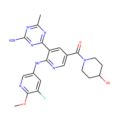 COc1ncc(Nc2ncc(C(=O)N3CCC(O)CC3)cc2-c2nc(C)nc(N)n2)cc1F ZINC000113239727