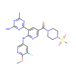 COc1ncc(Nc2ncc(C(=O)N3CCN(S(C)(=O)=O)CC3)cc2-c2nc(C)nc(N)n2)cc1F ZINC000113238849