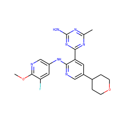COc1ncc(Nc2ncc(C3CCOCC3)cc2-c2nc(C)nc(N)n2)cc1F ZINC000113156259
