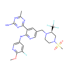 COc1ncc(Nc2ncc(CN3CCN(S(C)(=O)=O)C[C@@H]3C(F)(F)F)cc2-c2nc(C)nc(N)n2)cc1F ZINC000113150887
