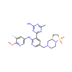 COc1ncc(Nc2ncc(CN3CCN4[C@@H](CCS4(=O)=O)C3)cc2-c2nc(C)nc(N)n2)cc1F ZINC000113239516