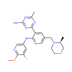 COc1ncc(Nc2ncc(CN3CCOC[C@@H]3C)cc2-c2nc(C)nc(N)n2)cc1F ZINC000113156680