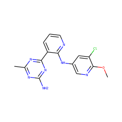 COc1ncc(Nc2ncccc2-c2nc(C)nc(N)n2)cc1Cl ZINC000113237472