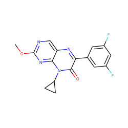 COc1ncc2nc(-c3cc(F)cc(F)c3)c(=O)n(C3CC3)c2n1 ZINC000004238502