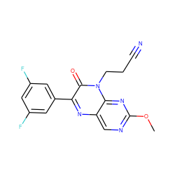 COc1ncc2nc(-c3cc(F)cc(F)c3)c(=O)n(CCC#N)c2n1 ZINC000004238457