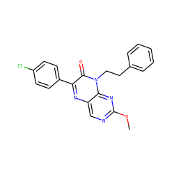 COc1ncc2nc(-c3ccc(Cl)cc3)c(=O)n(CCc3ccccc3)c2n1 ZINC000004238225