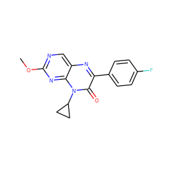 COc1ncc2nc(-c3ccc(F)cc3)c(=O)n(C3CC3)c2n1 ZINC000004238986