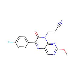 COc1ncc2nc(-c3ccc(F)cc3)c(=O)n(CCC#N)c2n1 ZINC000004238441