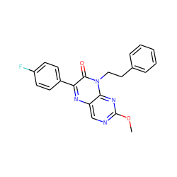 COc1ncc2nc(-c3ccc(F)cc3)c(=O)n(CCc3ccccc3)c2n1 ZINC000004238944