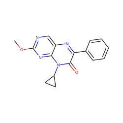 COc1ncc2nc(-c3ccccc3)c(=O)n(C3CC3)c2n1 ZINC000004238673