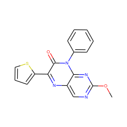 COc1ncc2nc(-c3cccs3)c(=O)n(-c3ccccc3)c2n1 ZINC000004238424