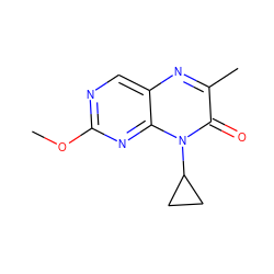COc1ncc2nc(C)c(=O)n(C3CC3)c2n1 ZINC000004238809