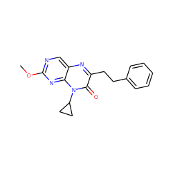 COc1ncc2nc(CCc3ccccc3)c(=O)n(C3CC3)c2n1 ZINC000004238494