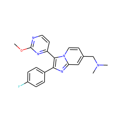 COc1nccc(-c2c(-c3ccc(F)cc3)nc3cc(CN(C)C)ccn23)n1 ZINC000036161072