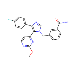 COc1nccc(-c2c(-c3ccc(F)cc3)ncn2Cc2cccc(C(N)=O)c2)n1 ZINC000040934844