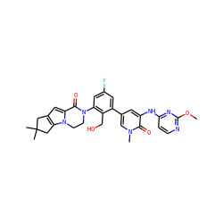 COc1nccc(Nc2cc(-c3cc(F)cc(N4CCn5c(cc6c5CC(C)(C)C6)C4=O)c3CO)cn(C)c2=O)n1 ZINC000116054665