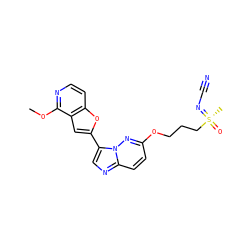 COc1nccc2oc(-c3cnc4ccc(OCCC[S@](C)(=O)=NC#N)nn34)cc12 ZINC000219885843