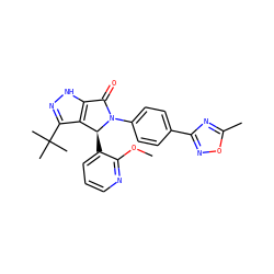 COc1ncccc1[C@H]1c2c(C(C)(C)C)n[nH]c2C(=O)N1c1ccc(-c2noc(C)n2)cc1 ZINC000096177202