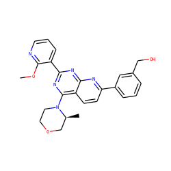 COc1ncccc1-c1nc(N2CCOC[C@@H]2C)c2ccc(-c3cccc(CO)c3)nc2n1 ZINC000168723877