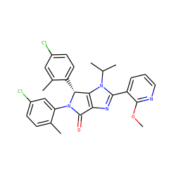 COc1ncccc1-c1nc2c(n1C(C)C)[C@@H](c1ccc(Cl)cc1C)N(c1cc(Cl)ccc1C)C2=O ZINC000169705373