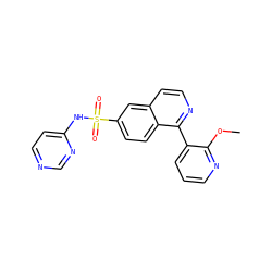 COc1ncccc1-c1nccc2cc(S(=O)(=O)Nc3ccncn3)ccc12 ZINC000206096838