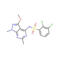 COc1nn(C)c2nc(C)nc(NS(=O)(=O)c3cccc(Cl)c3Cl)c12 ZINC001772641884