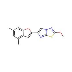 COc1nn2cc(-c3cc4c(C)cc(C)cc4o3)nc2s1 ZINC000653667541