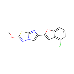 COc1nn2cc(-c3cc4c(Cl)cccc4o3)nc2s1 ZINC000653679798