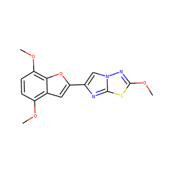 COc1nn2cc(-c3cc4c(OC)ccc(OC)c4o3)nc2s1 ZINC000653678268