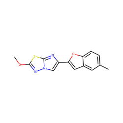 COc1nn2cc(-c3cc4cc(C)ccc4o3)nc2s1 ZINC000653670292