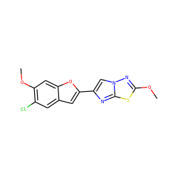 COc1nn2cc(-c3cc4cc(Cl)c(OC)cc4o3)nc2s1 ZINC000143842417