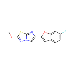 COc1nn2cc(-c3cc4ccc(F)cc4o3)nc2s1 ZINC000653671272