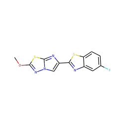 COc1nn2cc(-c3nc4cc(F)ccc4s3)nc2s1 ZINC000653665417