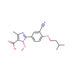 COn1c(-c2ccc(OCCC(C)C)c(C#N)c2)nc(C)c1C(=O)O ZINC000205076036