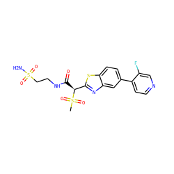 CS(=O)(=O)[C@@H](C(=O)NCCS(N)(=O)=O)c1nc2cc(-c3ccncc3F)ccc2s1 ZINC000144122040