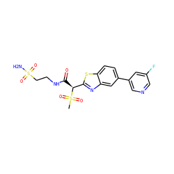 CS(=O)(=O)[C@@H](C(=O)NCCS(N)(=O)=O)c1nc2cc(-c3cncc(F)c3)ccc2s1 ZINC000144141182