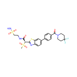 CS(=O)(=O)[C@@H](C(=O)NCCS(N)(=O)=O)c1nc2ccc(-c3ccc(C(=O)N4CCC(F)(F)CC4)cc3)cc2s1 ZINC000145485516