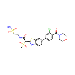 CS(=O)(=O)[C@@H](C(=O)NCCS(N)(=O)=O)c1nc2ccc(-c3ccc(C(=O)N4CCOCC4)c(Cl)c3)cc2s1 ZINC000144022818