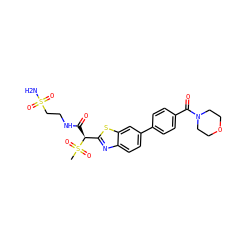 CS(=O)(=O)[C@@H](C(=O)NCCS(N)(=O)=O)c1nc2ccc(-c3ccc(C(=O)N4CCOCC4)cc3)cc2s1 ZINC000145473059