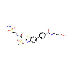 CS(=O)(=O)[C@@H](C(=O)NCCS(N)(=O)=O)c1nc2ccc(-c3ccc(C(=O)NCCCO)cc3)cc2s1 ZINC000146081799