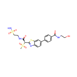 CS(=O)(=O)[C@@H](C(=O)NCCS(N)(=O)=O)c1nc2ccc(-c3ccc(C(=O)NCCO)cc3)cc2s1 ZINC000146071372