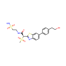 CS(=O)(=O)[C@@H](C(=O)NCCS(N)(=O)=O)c1nc2ccc(-c3ccc(CCO)cc3)cc2s1 ZINC000143964653