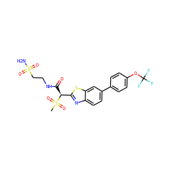 CS(=O)(=O)[C@@H](C(=O)NCCS(N)(=O)=O)c1nc2ccc(-c3ccc(OC(F)(F)F)cc3)cc2s1 ZINC000143964249