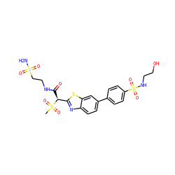 CS(=O)(=O)[C@@H](C(=O)NCCS(N)(=O)=O)c1nc2ccc(-c3ccc(S(=O)(=O)NCCO)cc3)cc2s1 ZINC000143933099